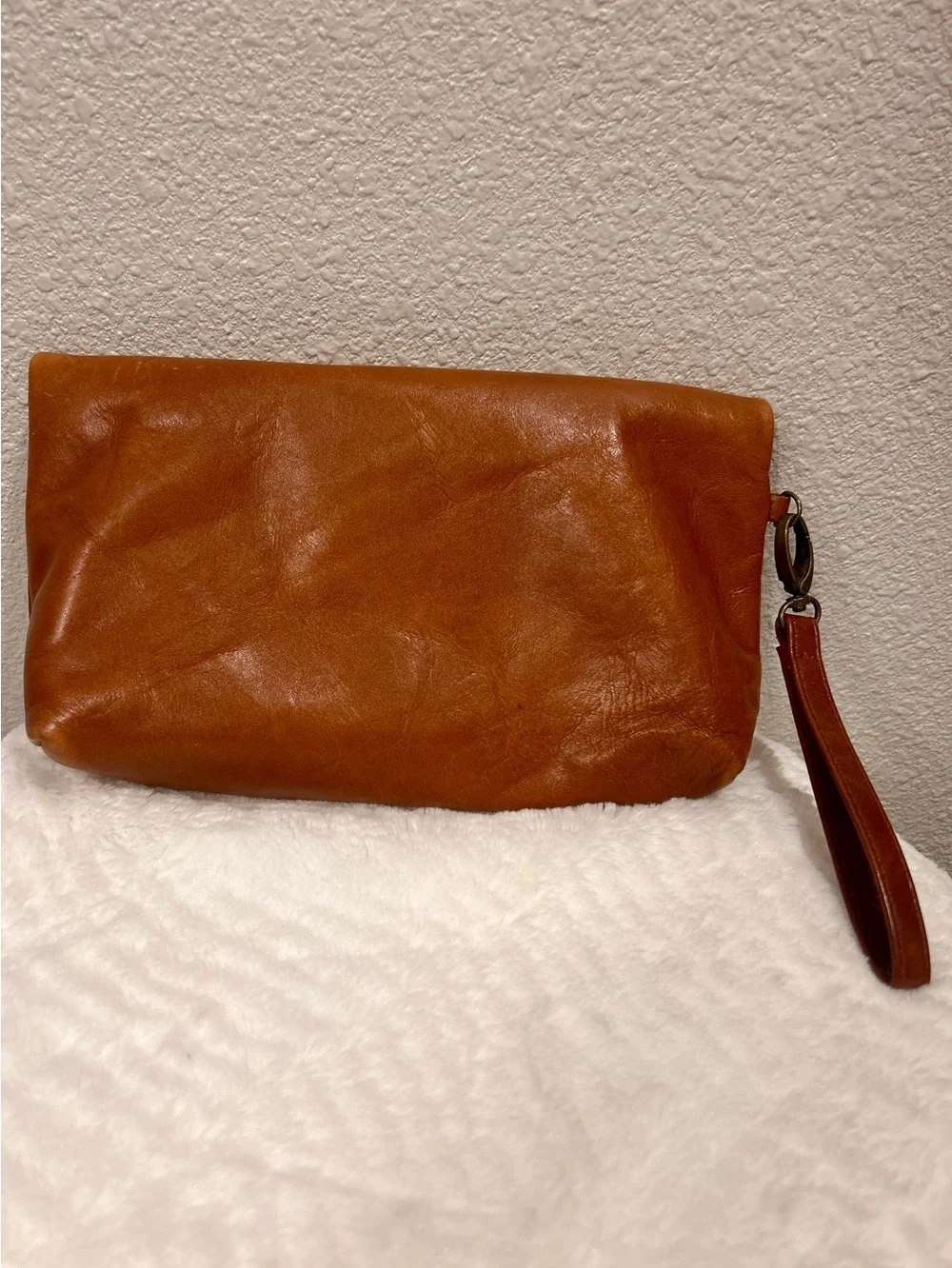 Patricia Nash Brown Leather Flap Zip Wristlet Clutch 10 inch
